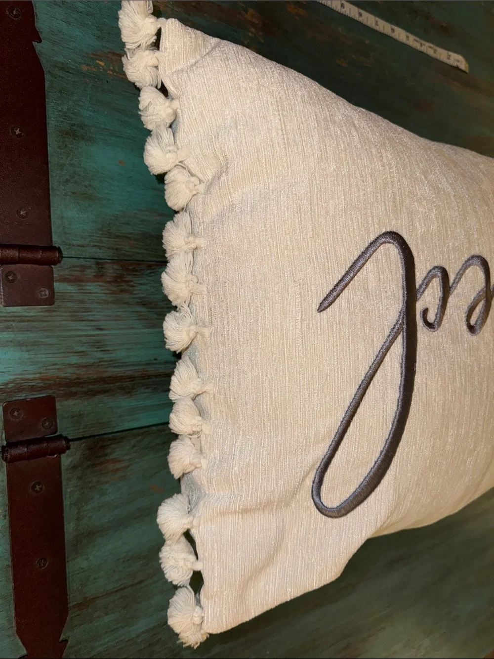 Ivory 'Blessed' Throw Pillow with Gray Script